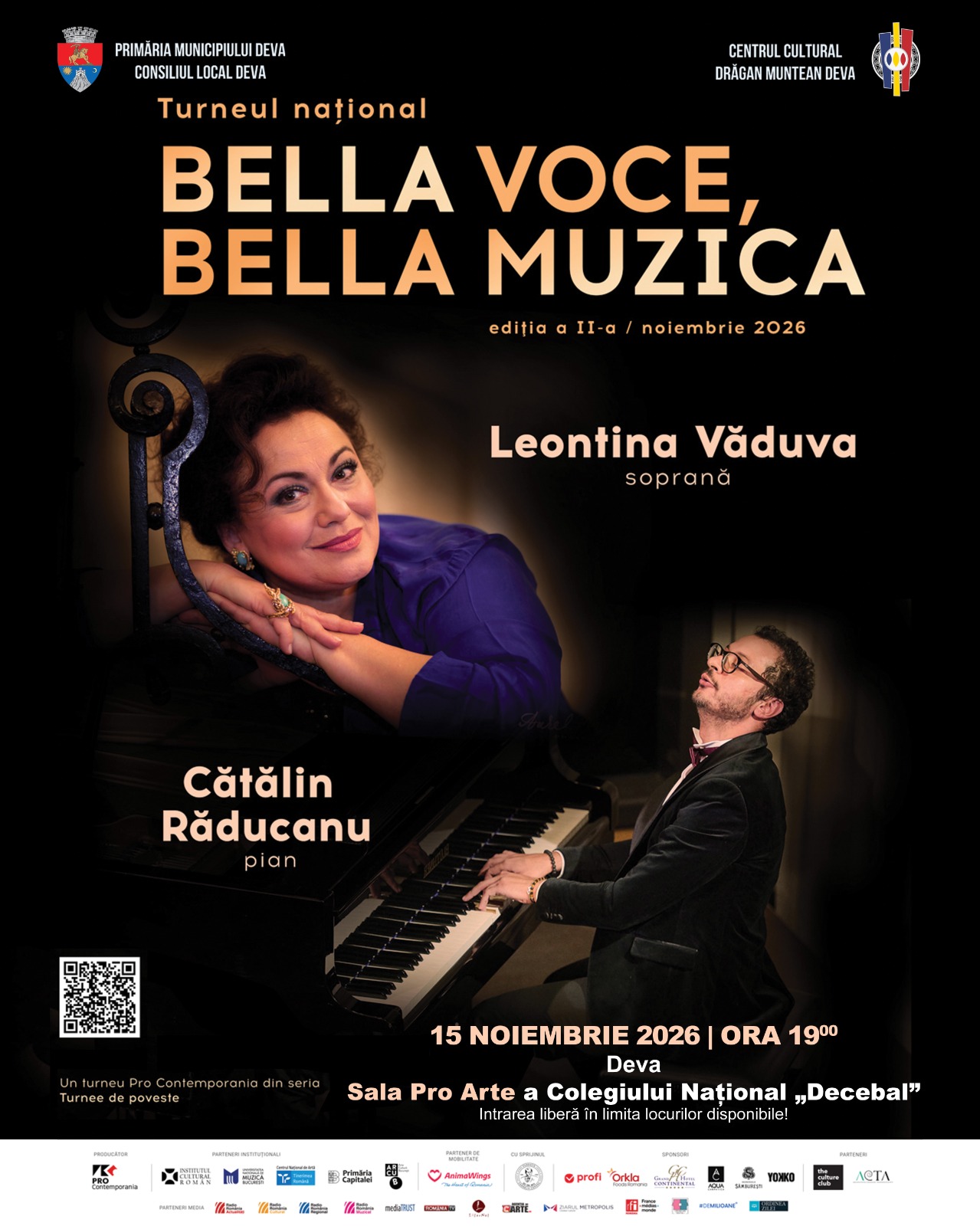 „Bella voce, Bella musica”: Leontina Văduva și Cătălin Răducanu, într-un recital de excepție la Deva