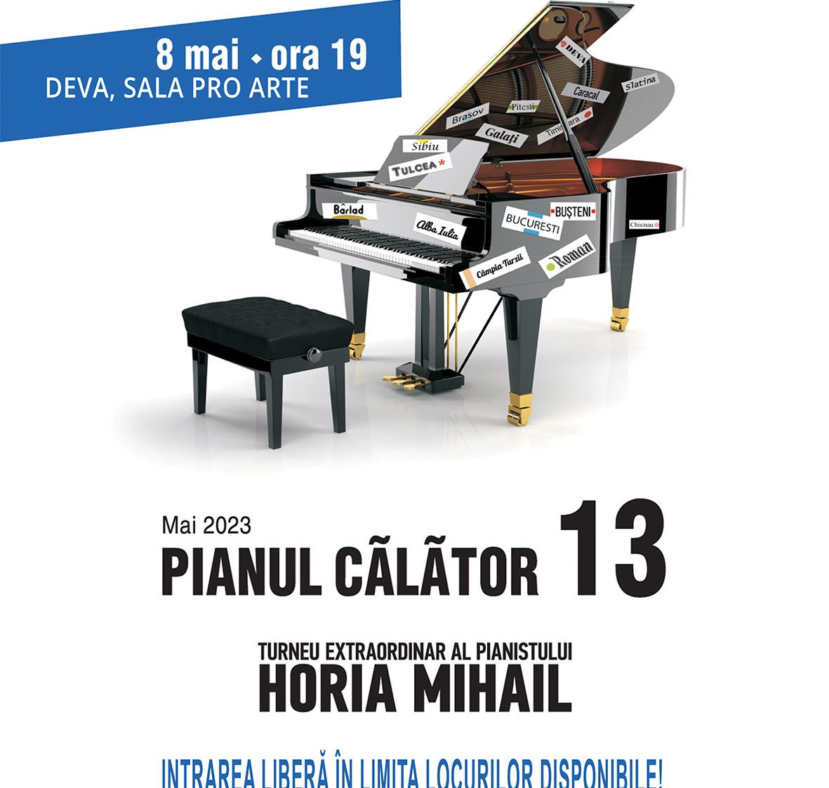 Turneul „Pianul Călător 13”, al pianistului Horia Mihail, revine la Deva!