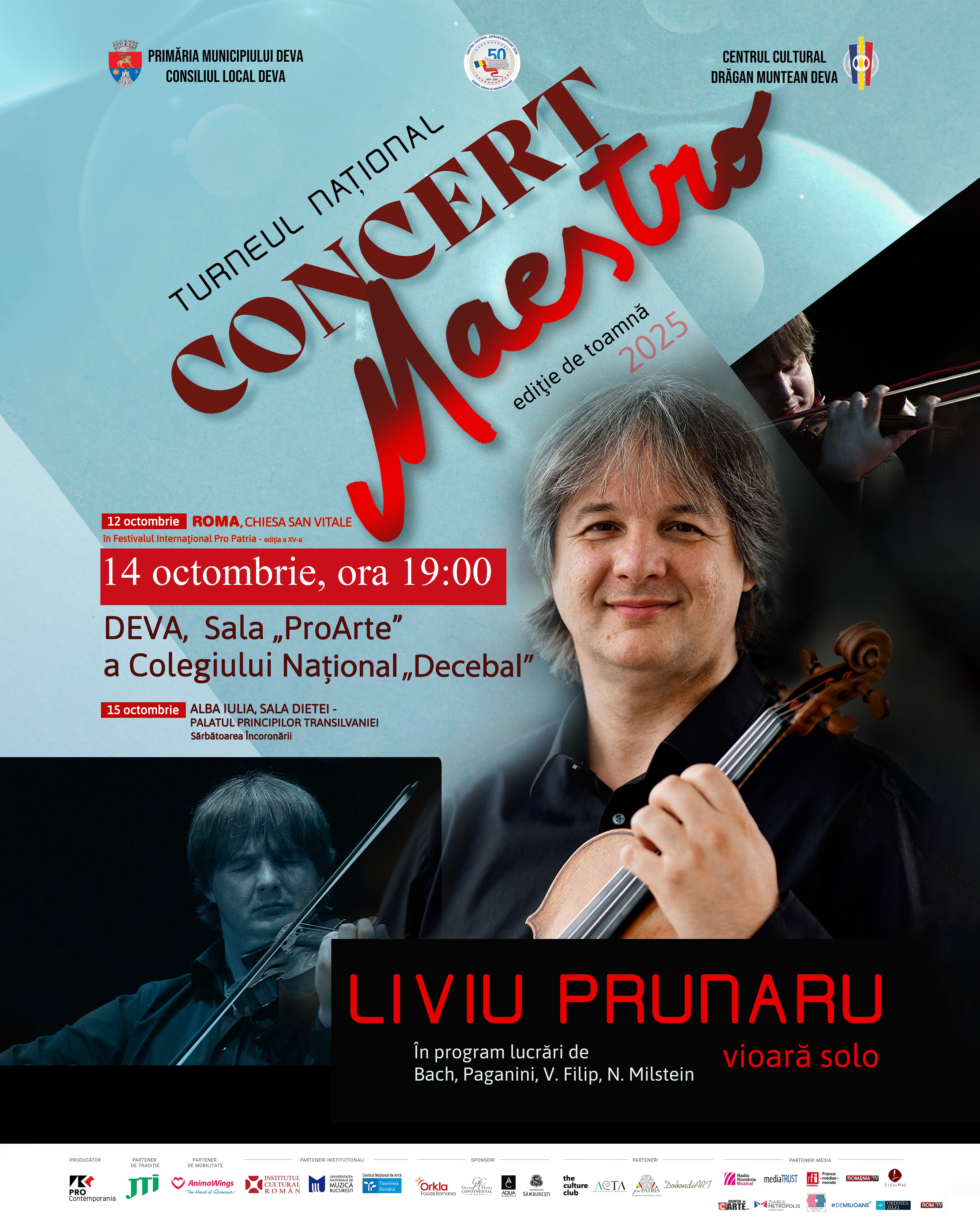 Violonistul Liviu Prunaru revine la Deva cu ediția de toamnă a Turneului Național „Concertmaestro”