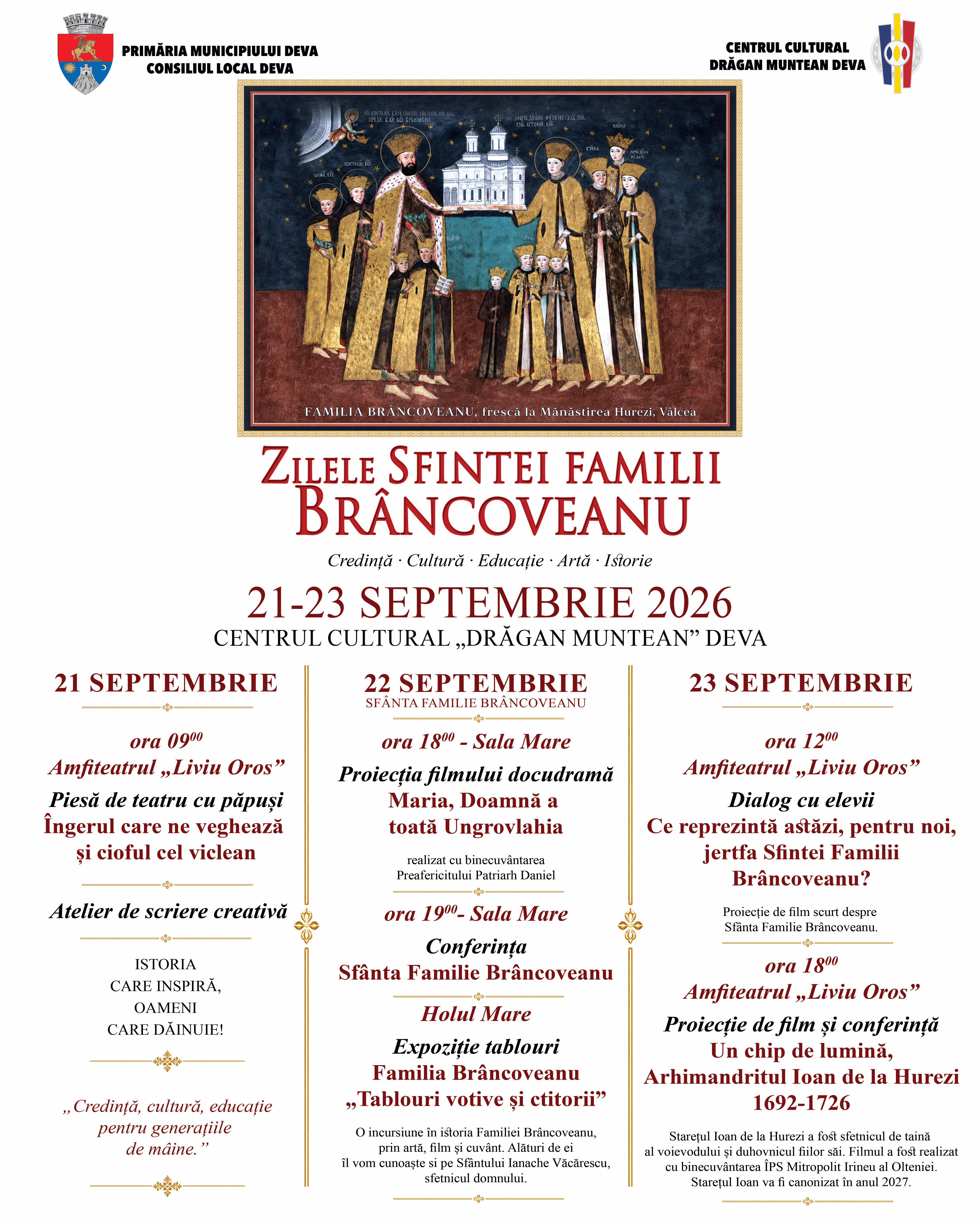 O familie, o credință, o jertfă care dăinuie: „Zilele Sfintei Familii Brâncoveanu”, la Deva