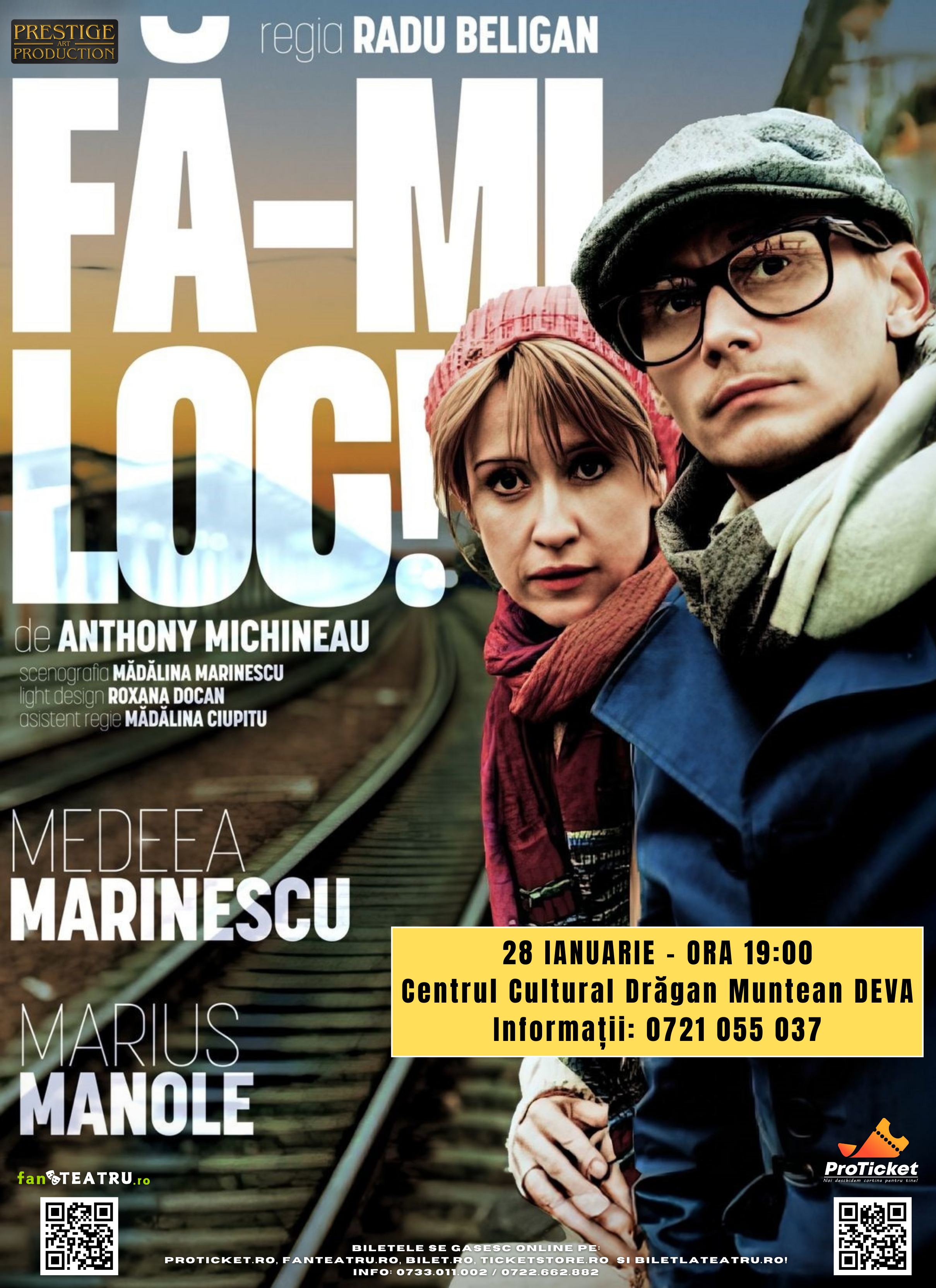 O întâlnire teatrală plină de farmec: Medeea Marinescu și Marius Manole în comedia romantică „Fă-mi loc!” pe scenă, la Deva