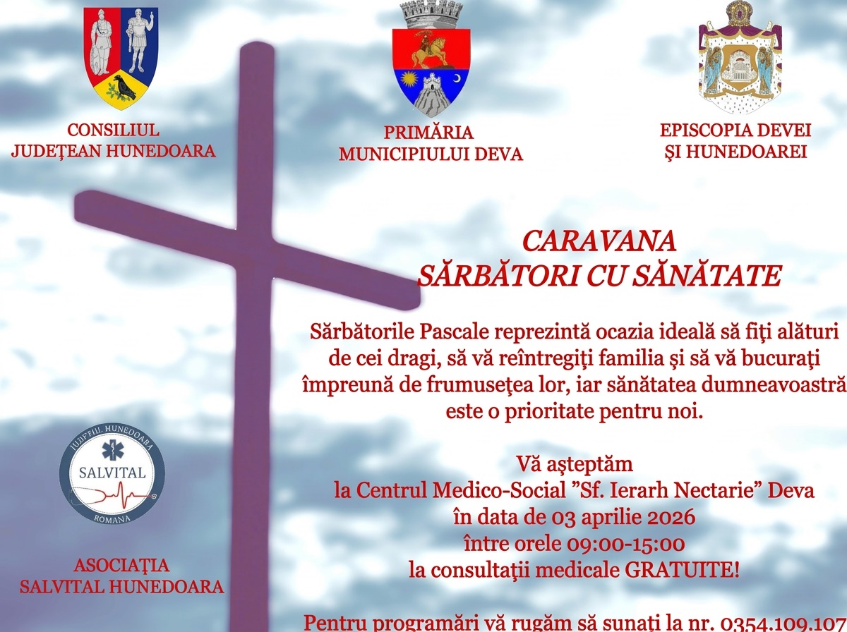 În atenția devenilor! Analize și consultații medicale gratuite, în Caravana „Sărbători cu sănătate” – 3 aprilie 2026!