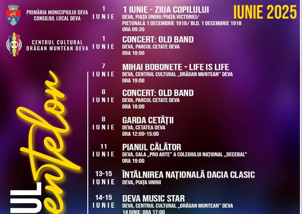 Calendarul evenimentelor din luna iunie 2025