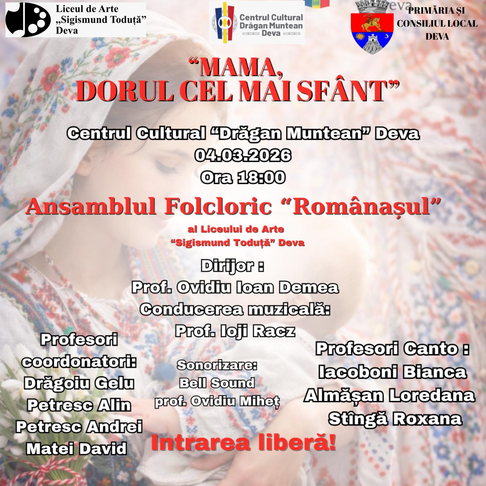 Seară românească dedicată mamei, la Centrul Cultural din Deva