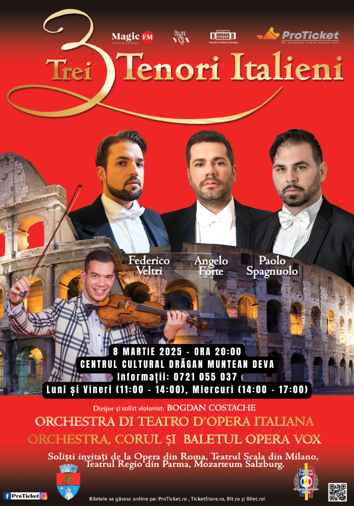 „3 Tenori Italieni” – Un spectacol de neuitat de Ziua Femeii, la Deva