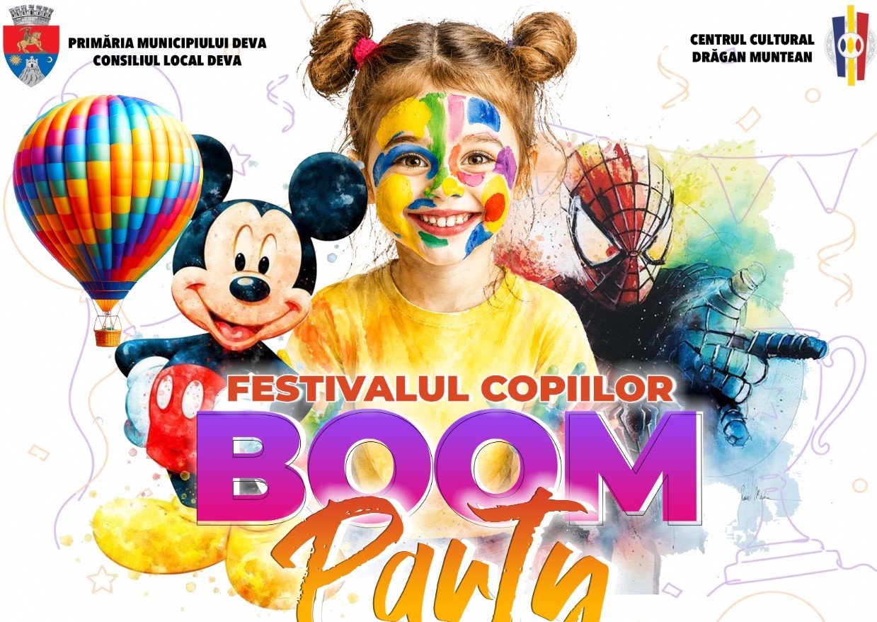 Zile de poveste pentru copii și familiile lor: „Boom Party” transformă Deva într-un univers al jocului și al distracției