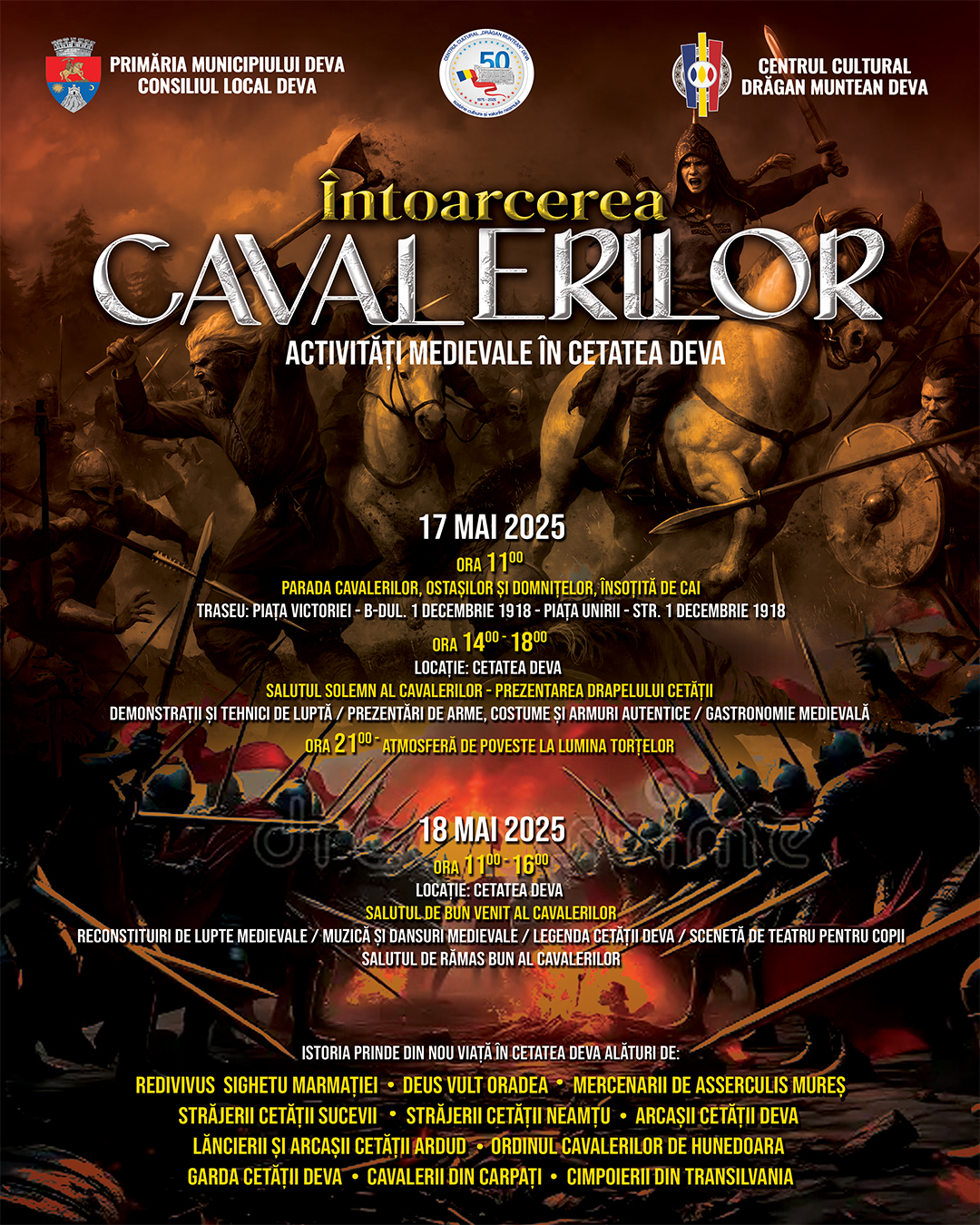 Cavalerii se întorc: Magia Evului Mediu prinde viață în Cetatea Deva! - 17–18 mai 2025