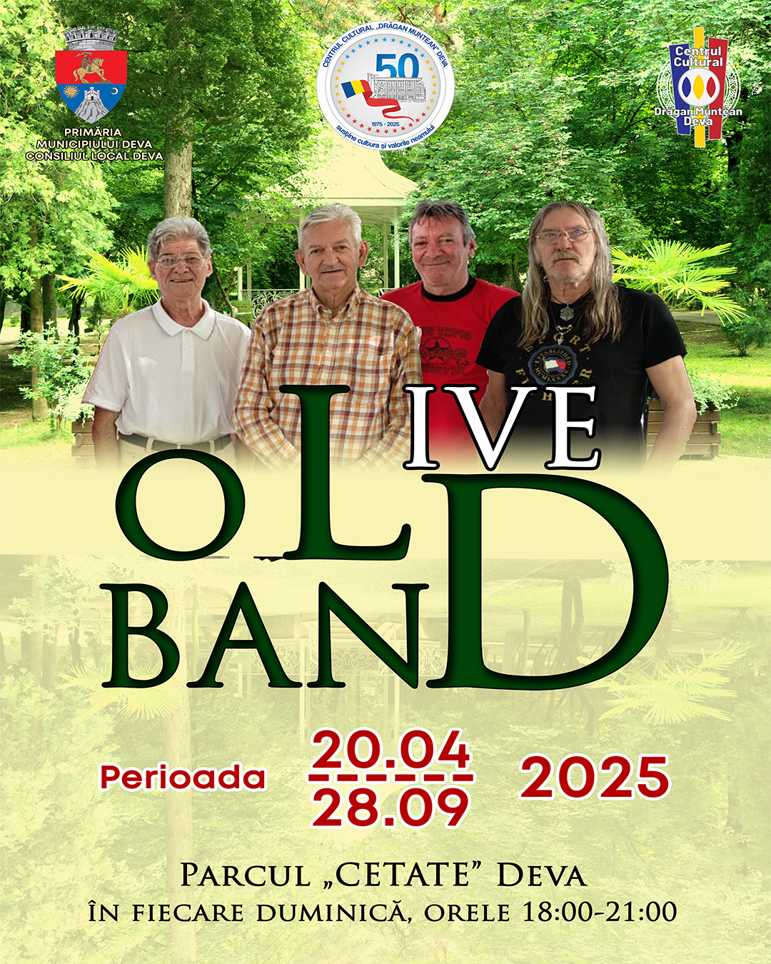 🎸 Seri de duminică cu parfum de vinil – Trupa „Old Band” aduce înapoi spiritul anilor ’60 –’70, duminică de duminică, în Parcul Cetate Deva!