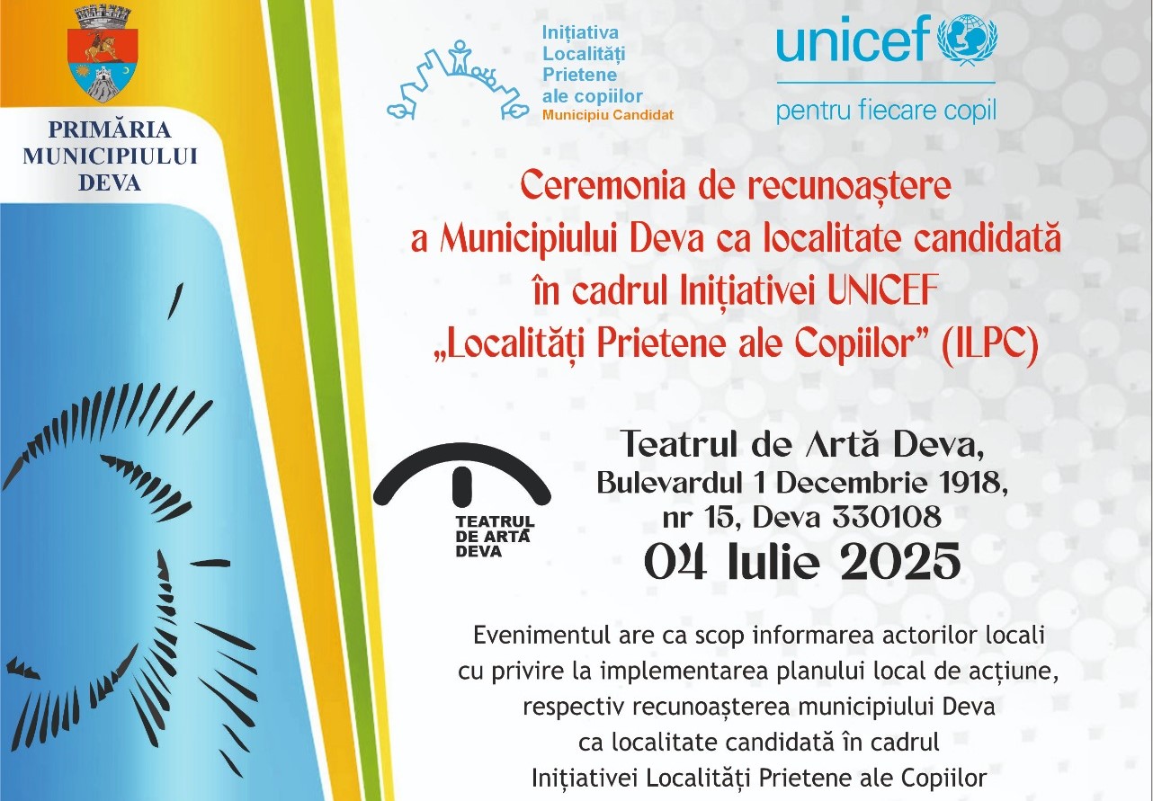 Municipiul Deva – recunoaștere oficială ca localitate candidată la titlul de „Localitate Prietenă ale Copiilor”