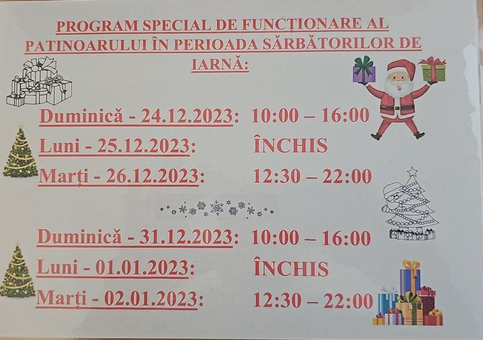 Programul Patinoarului din Parcul Cetate Deva în perioada sărbătorilor de iarnă