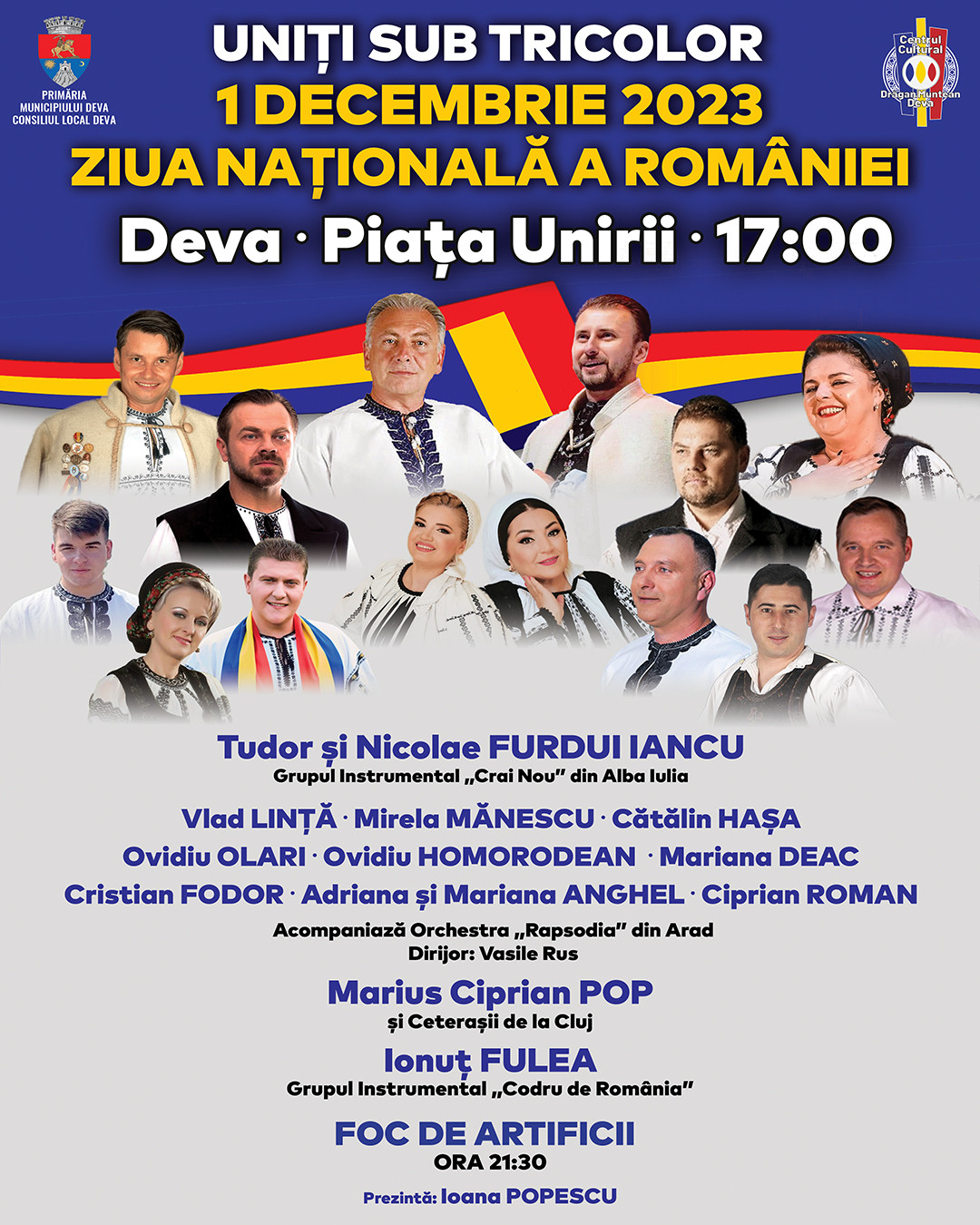 Ziua Națională a României va fi marcată la Deva printr-un spectacol extraordinar: „Uniți sub tricolor!”